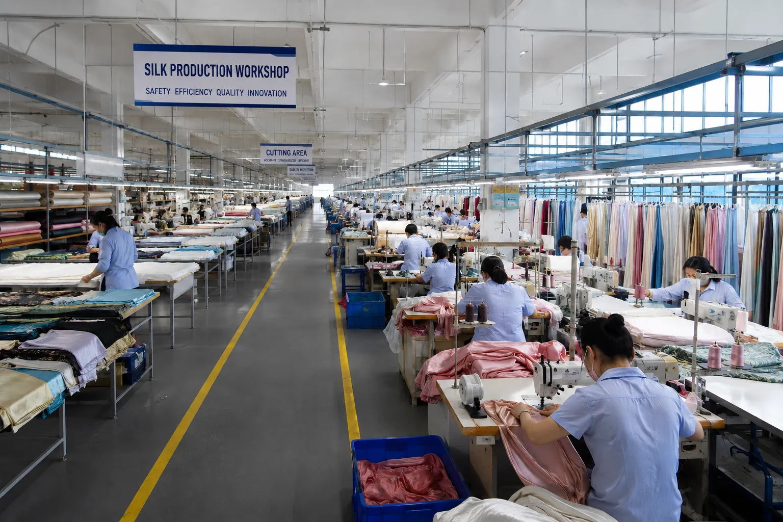 OlaSilk showroom and silk material library at OlaSilk private label silk supplier