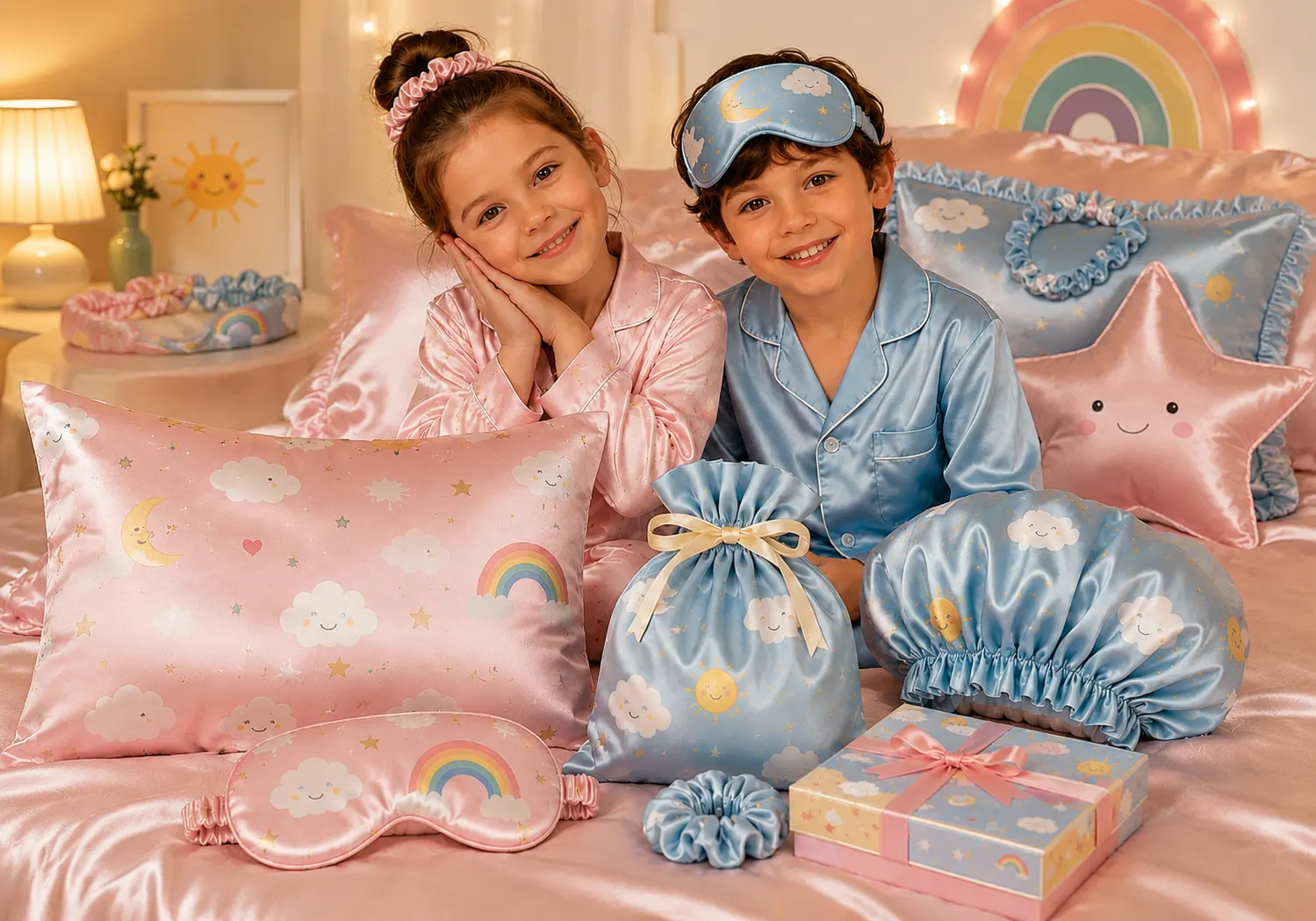 Vista detallada de productos de seda personalizados para niños para marcas de marca privada y compradores B2B de marca privada