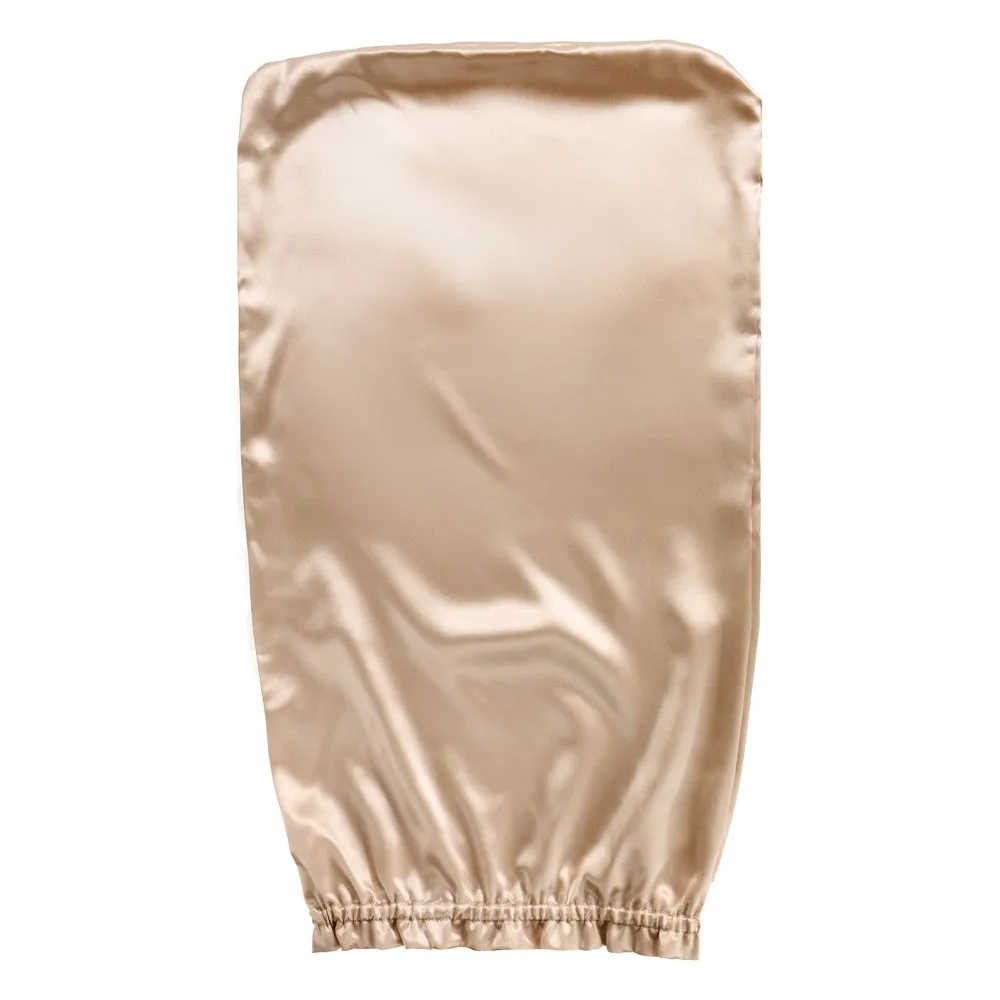 Adjustable button strap detail on custom silk sleep cap for private label hair care brand fit review