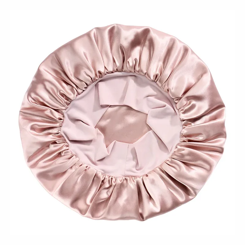 Detail view of silk bonnet for hair care brands for private label silk care brands