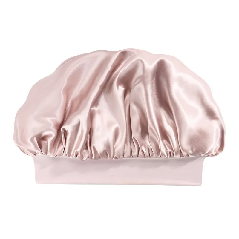 Custom silk sleep caps in coordinated neutral colors for beauty brand private label hair care collections