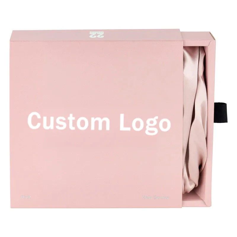 Pink custom logo drawer box packaging for private label silk bonnet hair care brands