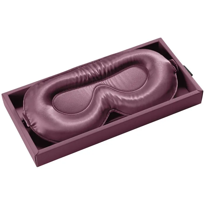 Padded 3D mulberry silk sleep mask with ruched strap and logo placement for private label spa and beauty programs