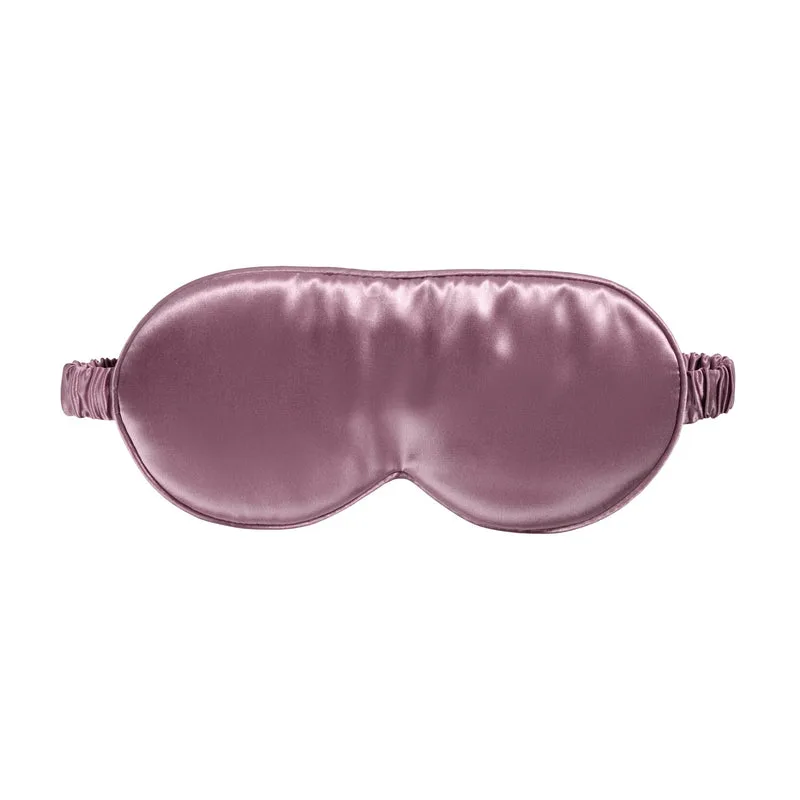 Mauve padded silk sleep mask with elastic strap for private label spa, beauty, and travel programs