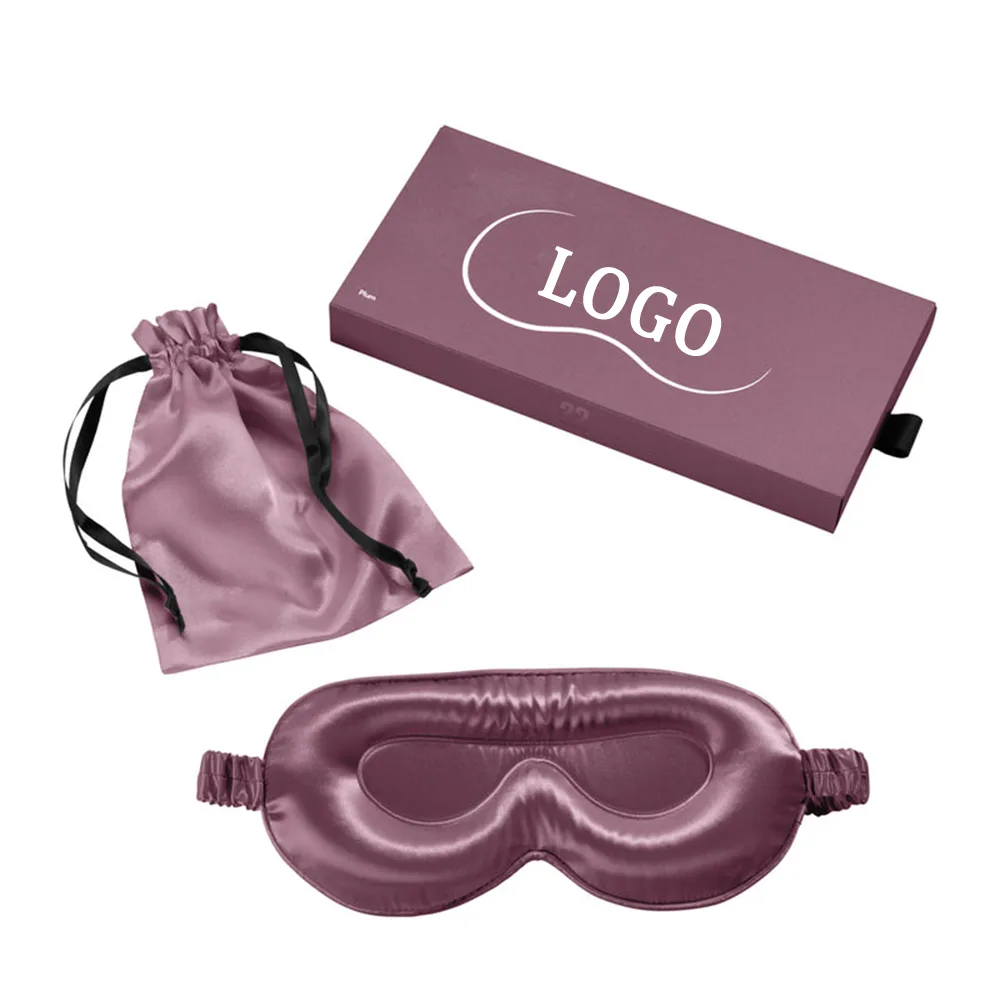 Private label padded silk sleep mask with matching pouch and logo gift box for spa and travel retail programs