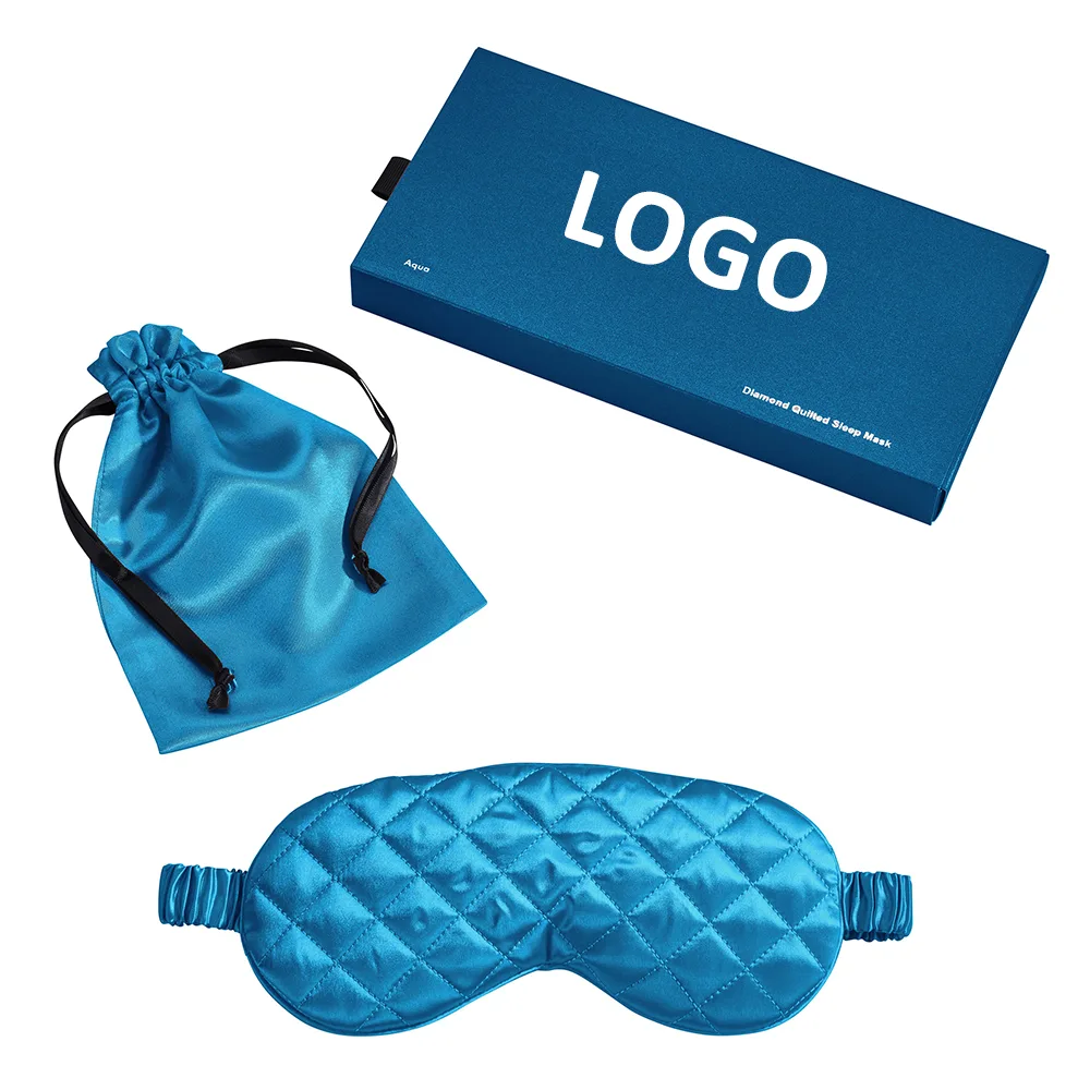 Private label classic silk sleep mask packaging set with logo gift box, drawstring pouch, and aqua mask for brand customization