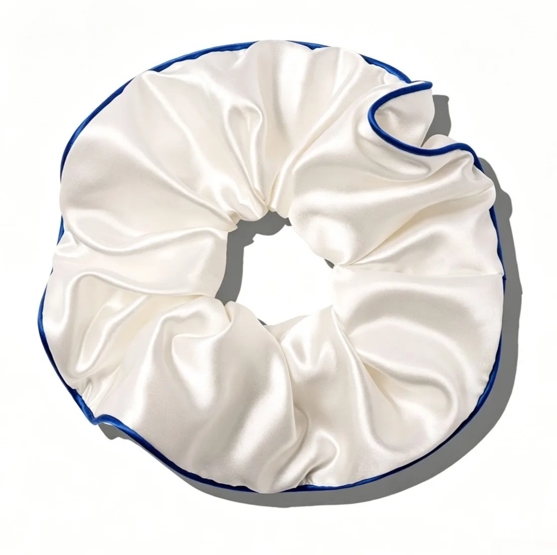 Oversized jumbo pure silk scrunchie with contrast piping trim private label custom silk scrunchies style image