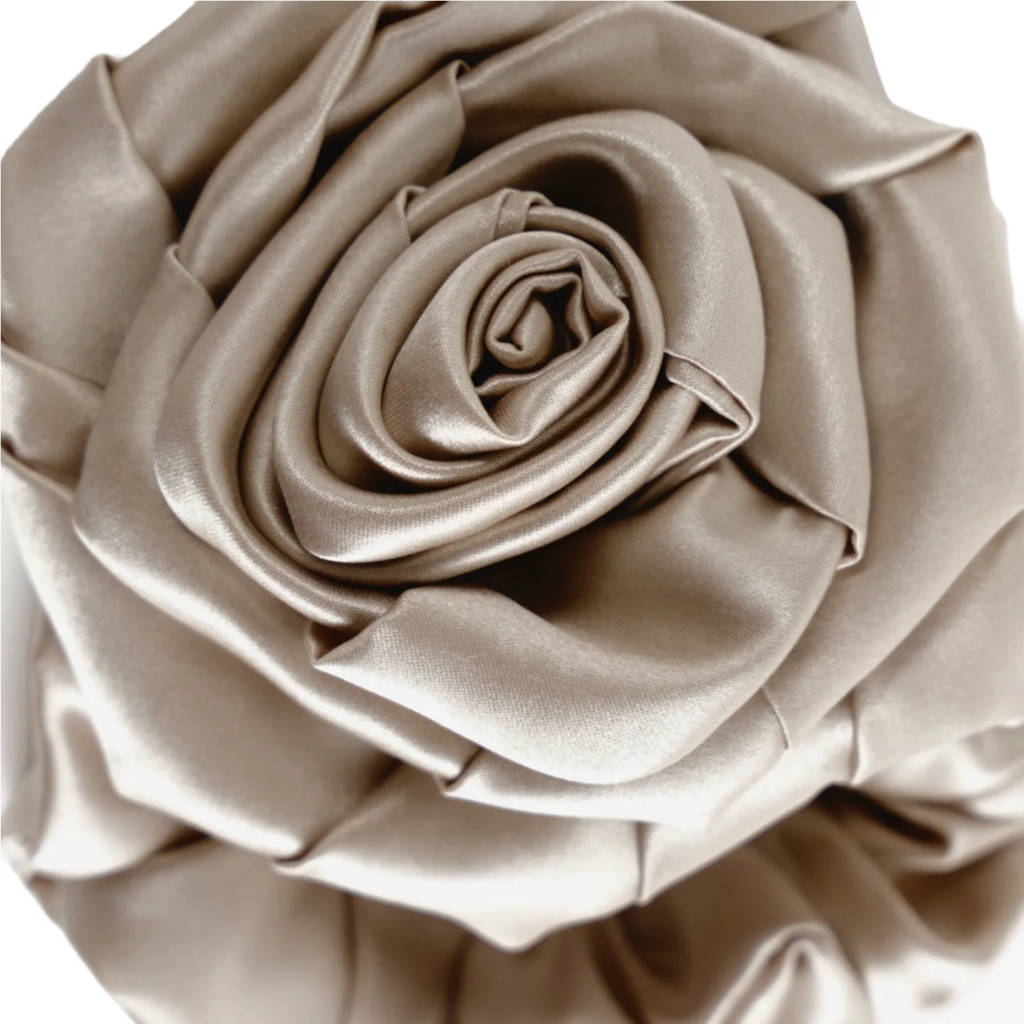 Ivory rose-shaped custom silk scrunchie styled on a vintage plate for bridal gift set and private label hair accessory brands