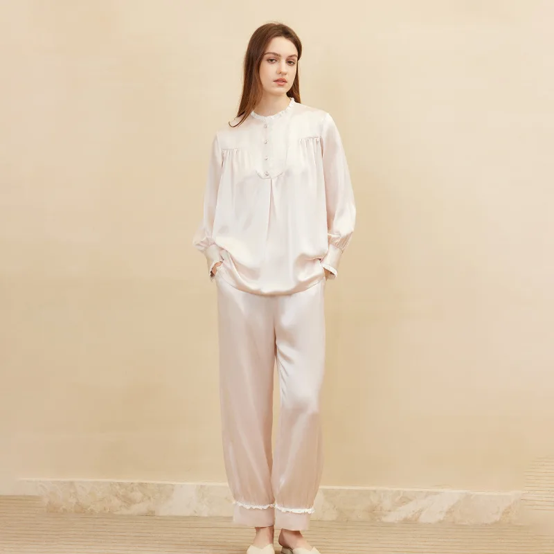 Light color long sleeve pajama set color variant for custom private label sleepwear brand development