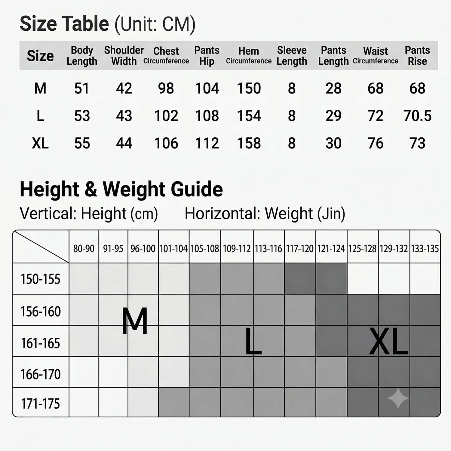 Size table and height weight fit guide for custom silk pajama private label style review