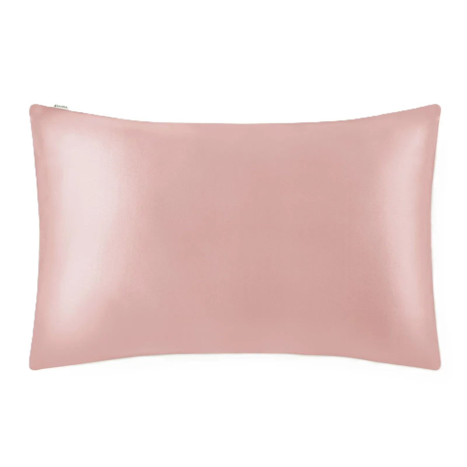 Blush pink pillowcase detail for private label silk gift set color and branding review