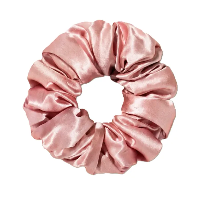 Pink silk-style scrunchie detail for private label beauty, hair care, spa, and custom gift set programs
