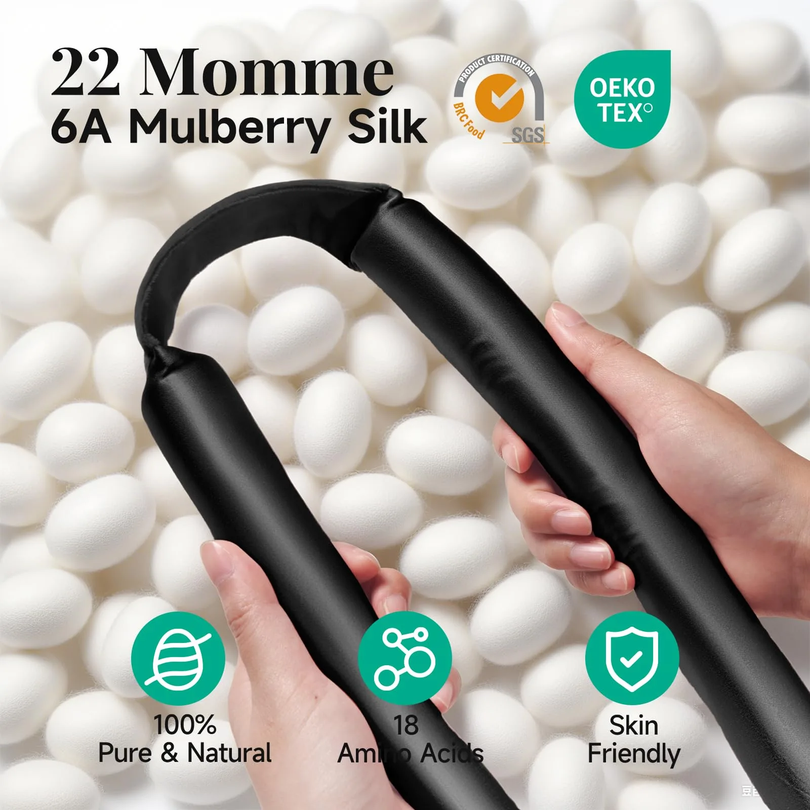 Black silk heatless hair curler set shown in a product feature graphic for private label beauty and hair care collections