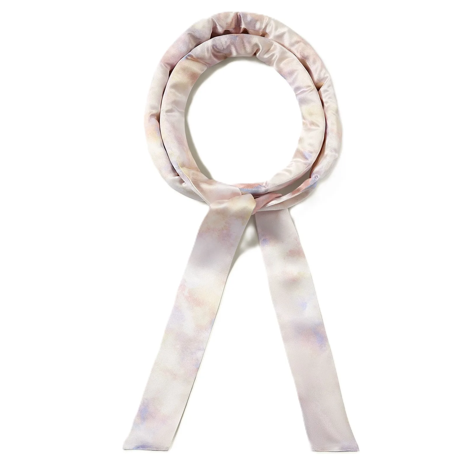 Pastel printed private label silk scrunchies with matching heatless curler set packaging and logo label review
