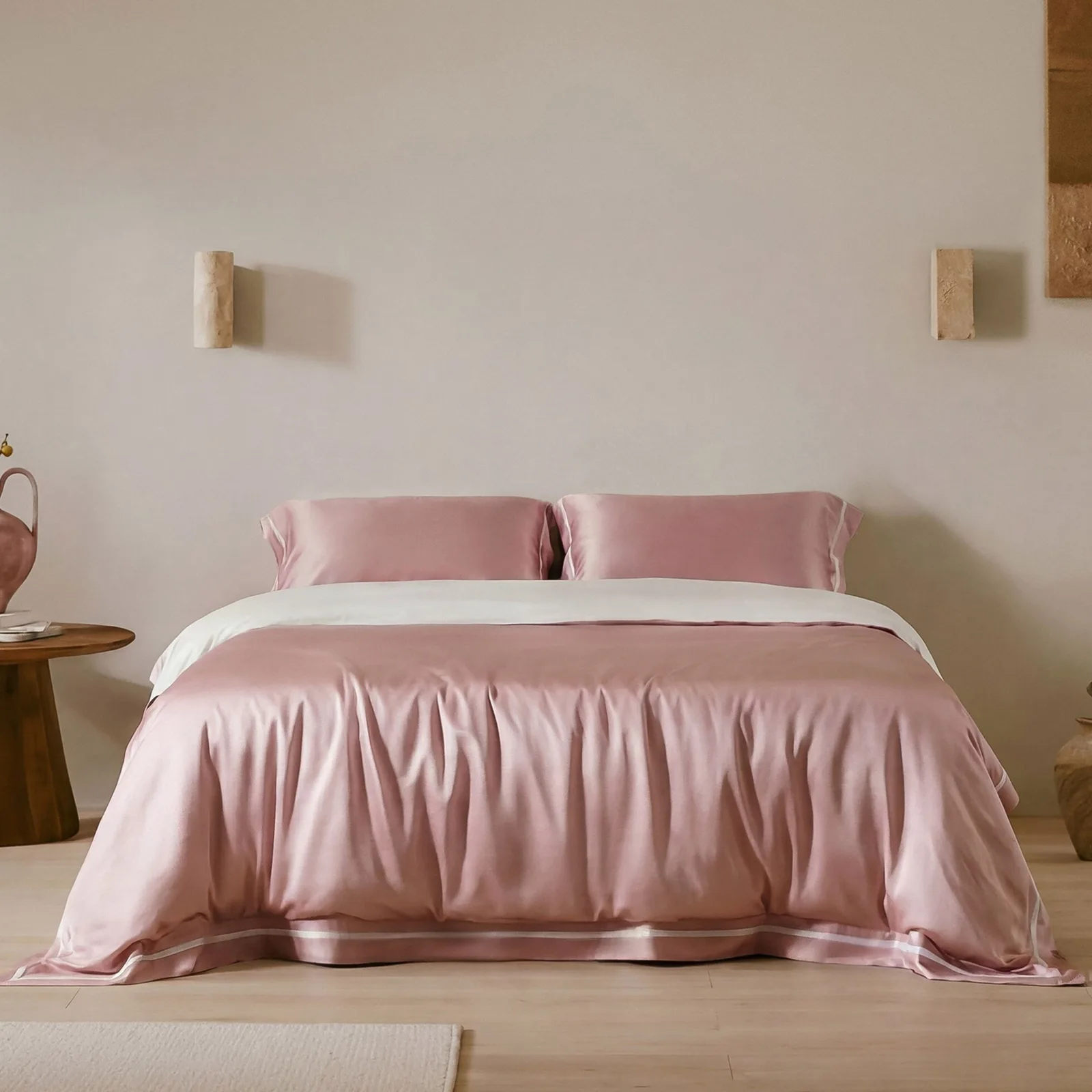 Detail view of silk bedding for private label silk care brands