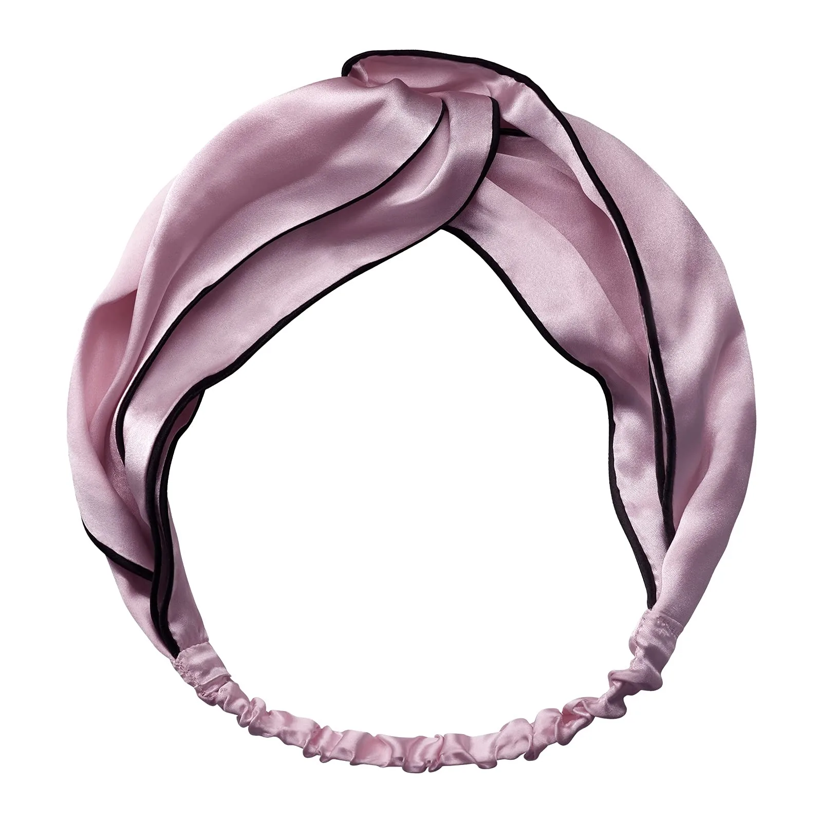 Double layer silk headband with contrast piping and elastic back for private label beauty and hair accessory brands