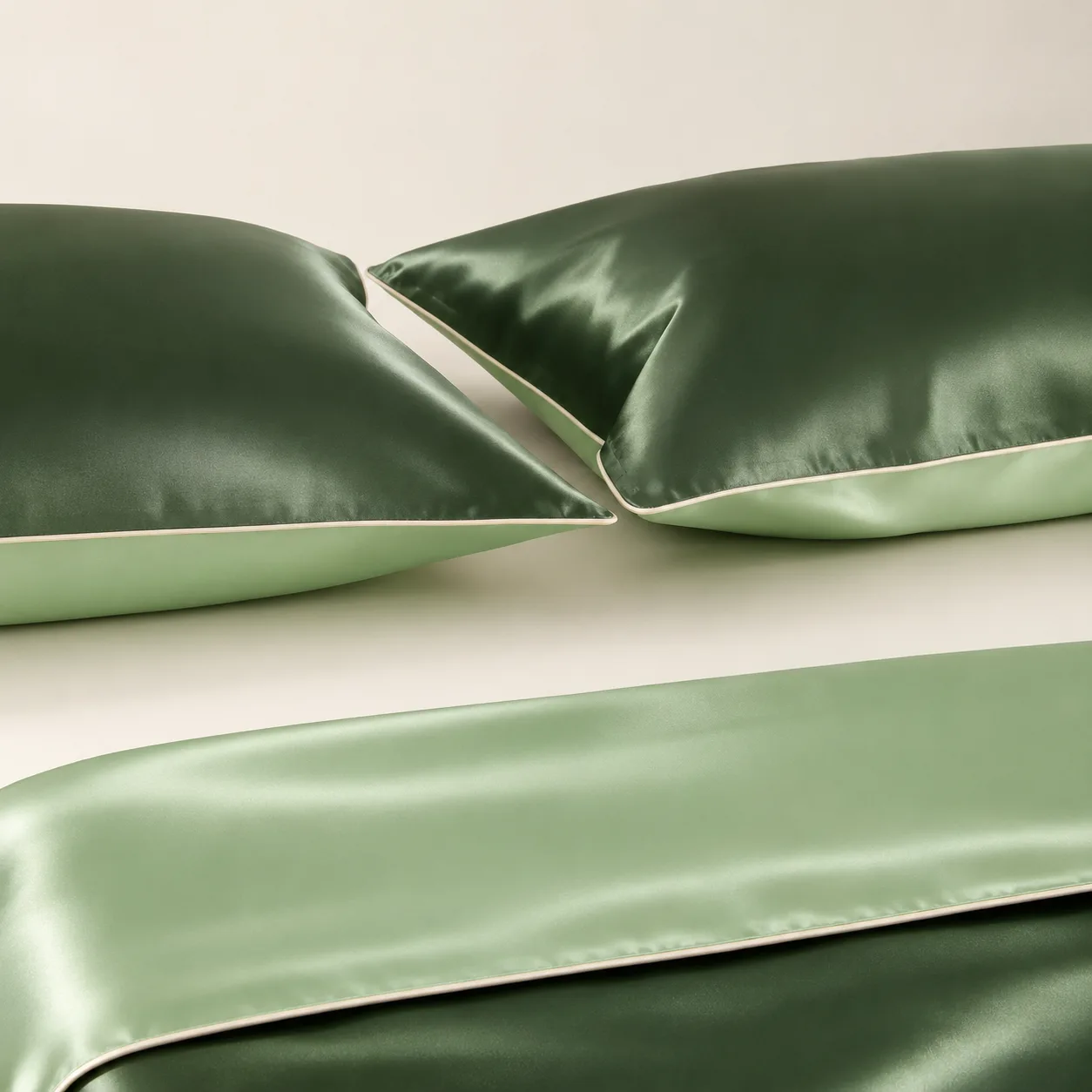 Dual-Tone Contrast Piped Silk Pillowcase detail view