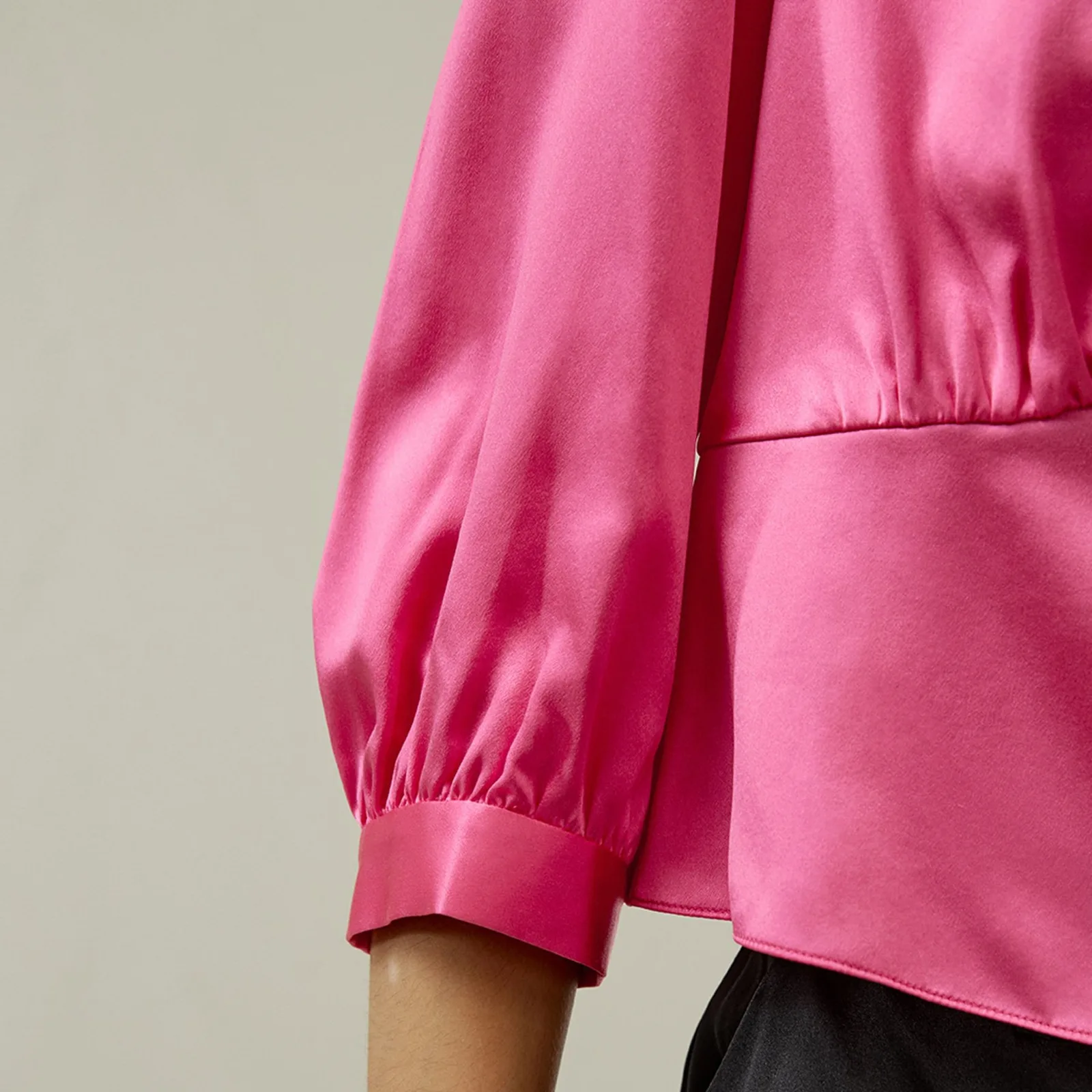 Fuchsia Puff Sleeve Silk Charmeuse Blouse detail view