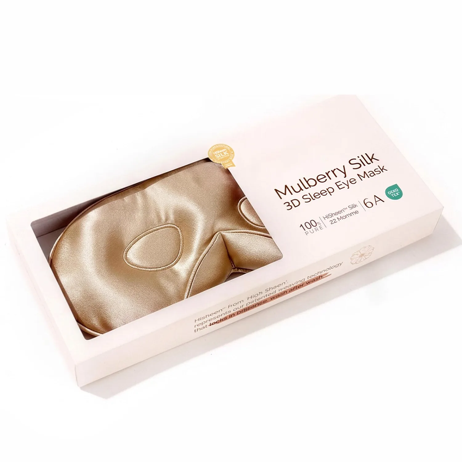 Private label 3D silk sleep mask in window retail box for beauty, travel, spa, and gift brand packaging review