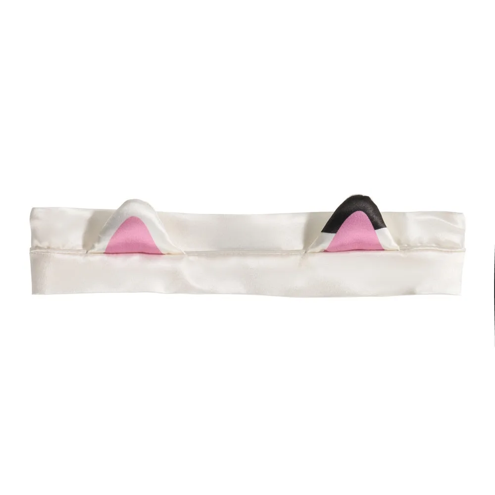 Detail view of custom kids silk-look cat ear headband style for private label beauty, gift, or travel kits