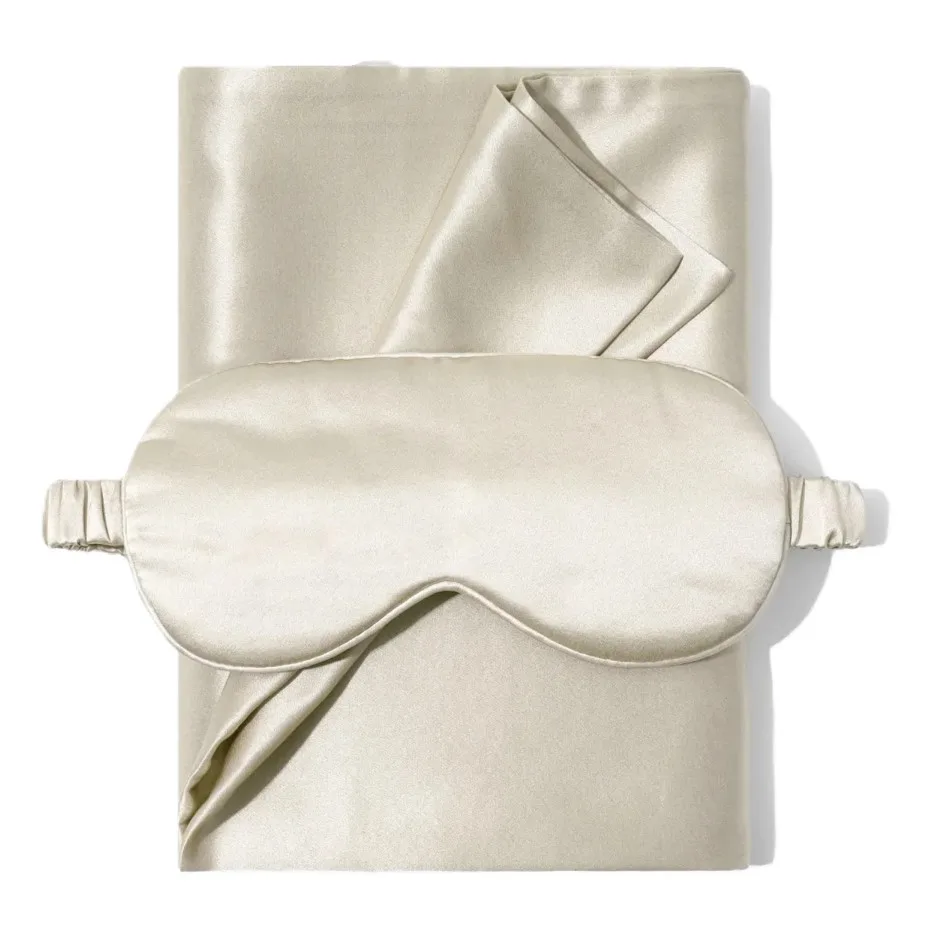Ivory Silk Pillowcase and Sleep Mask Set detail view