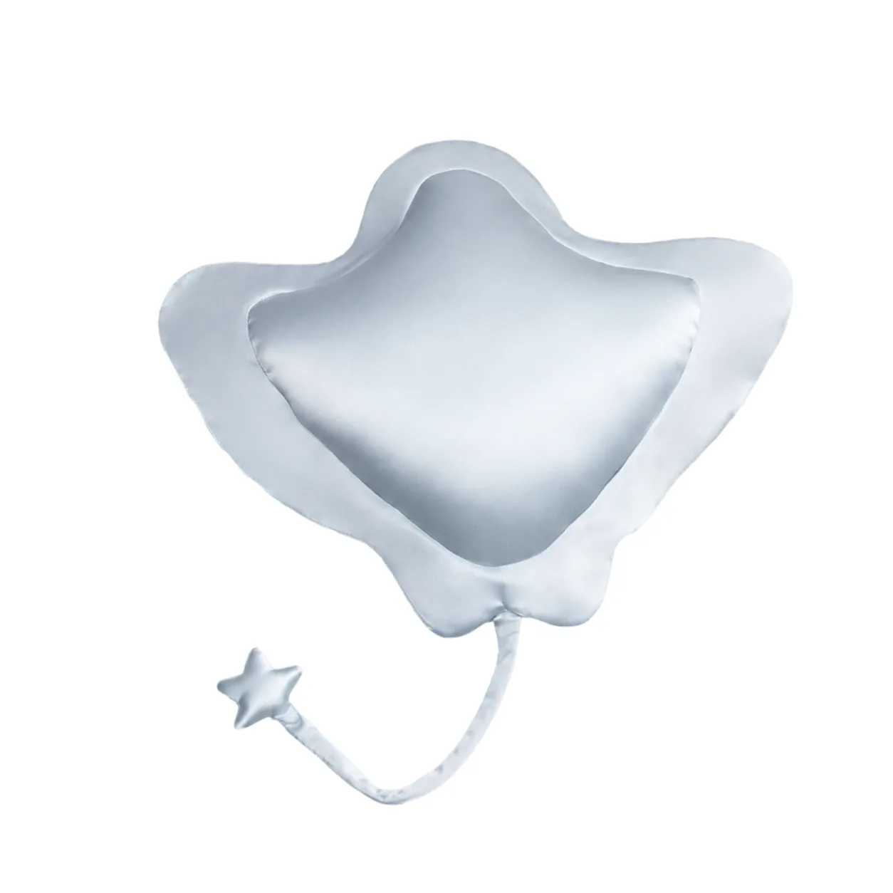 Star-shaped 22 momme mulberry silk decorative pillow for kids with attached star charm detail, light blue, private label customization available