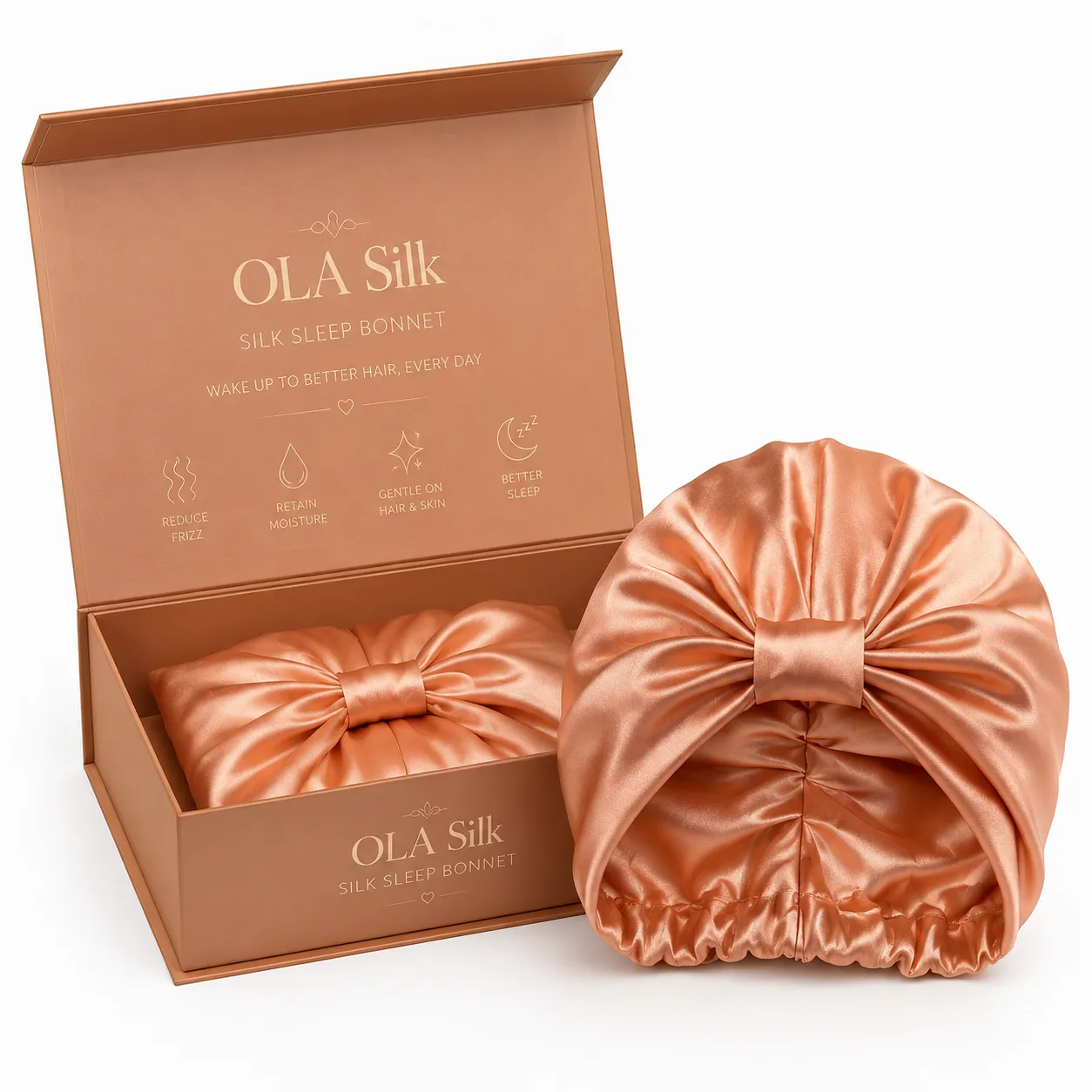 Packaging en boîte magnétique en marque privée pour bonnets de nuit en soie personnalisés avec présentation de marque prête pour la vente au détail
