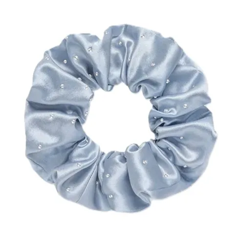 Oversized gathered silk scrunchie with covered elastic ring and rounded folded construction for private label hair accessory collections