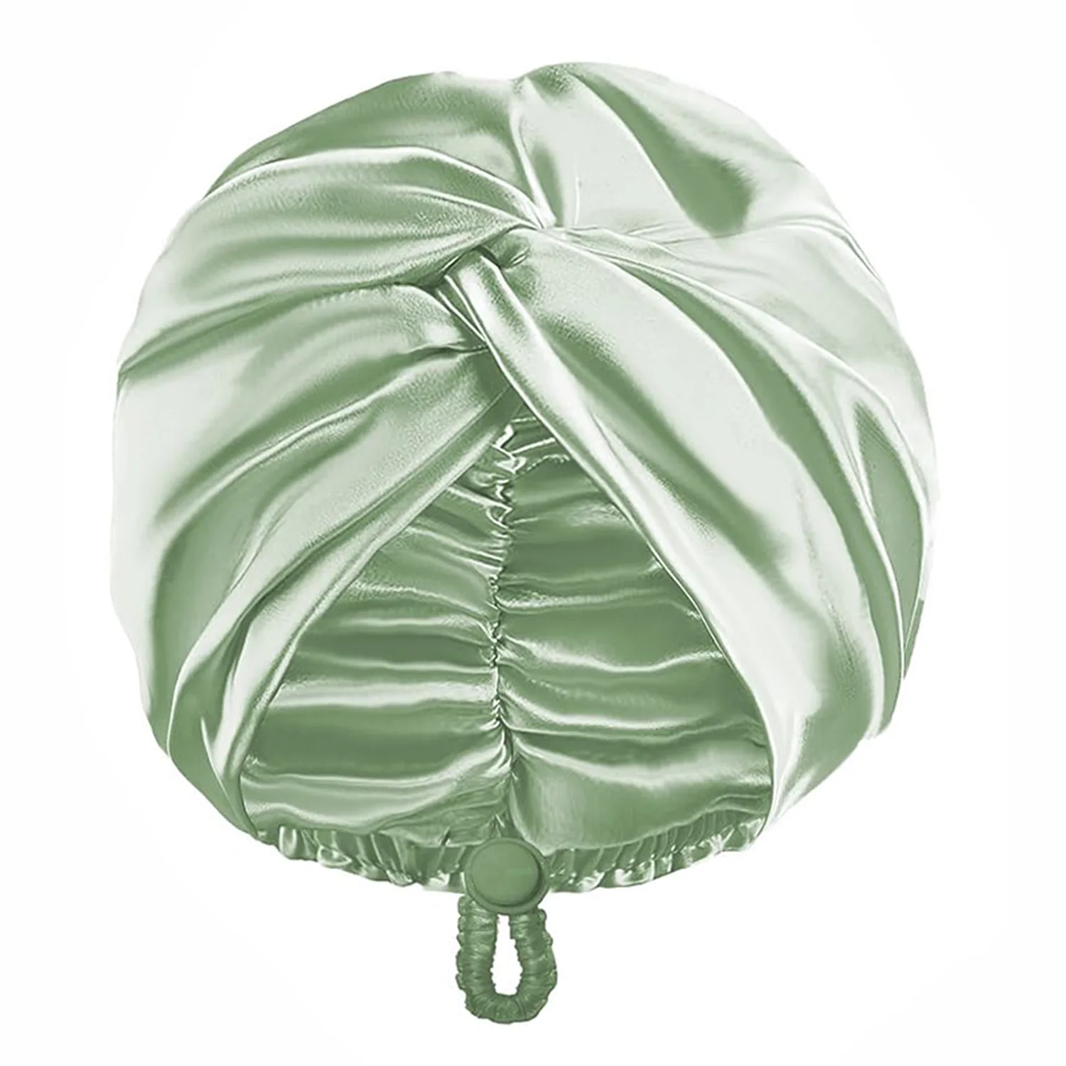 Mint green color variant of turban drawstring silk sleep cap for private label palette matching and seasonal color testing