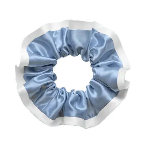 Two-tone contrast border 100% mulberry silk scrunchie in five colorways for private label brand programs