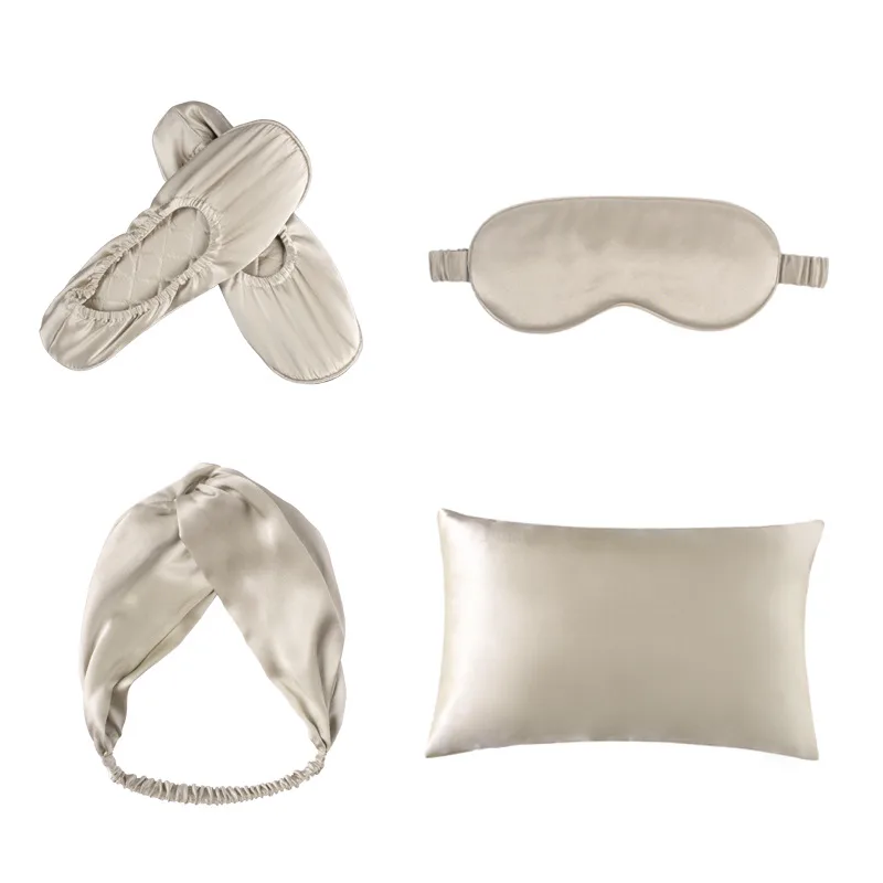 Champagne neutral color option for a private label silk gift set, supporting brand palette matching, seasonal color planning, and low-pressure color
