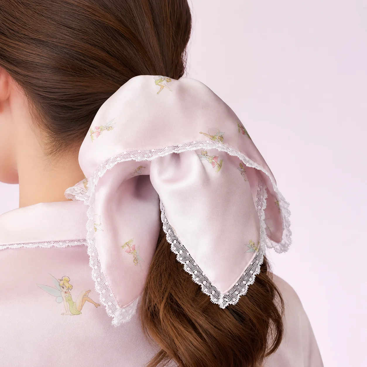 Pink Fairy Print Square Scarf Scrunchie detail view