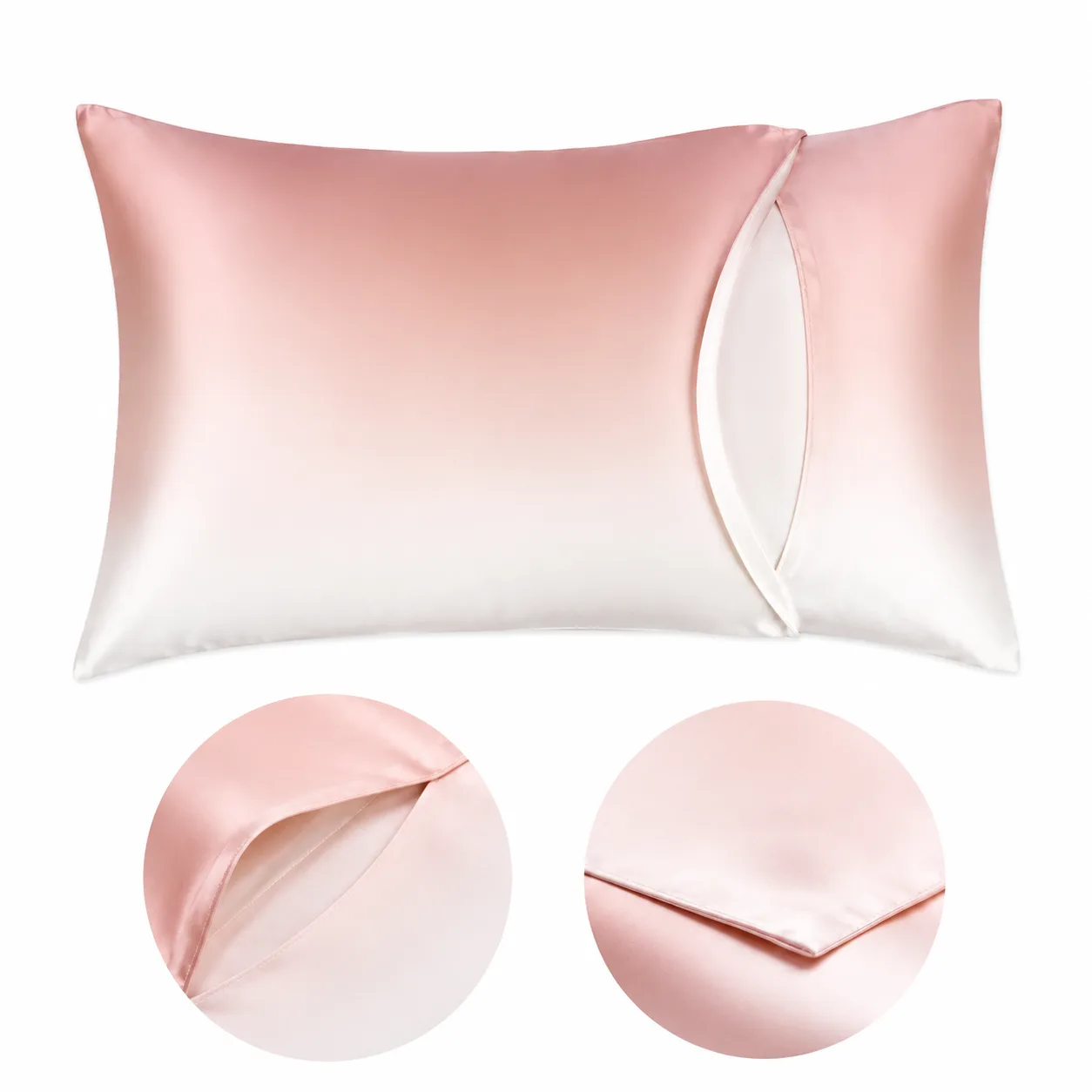 Cierre tipo sobre en funda de almohada de seda personalizada con solapa superpuesta y borde con costura limpia