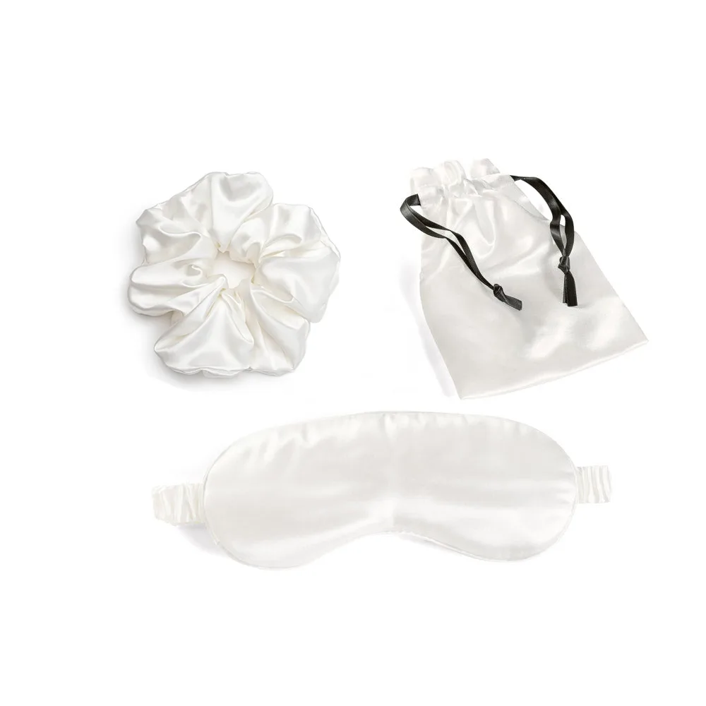 Silk Scrunchie Sleep Mask Drawstring Pouch Set color variant