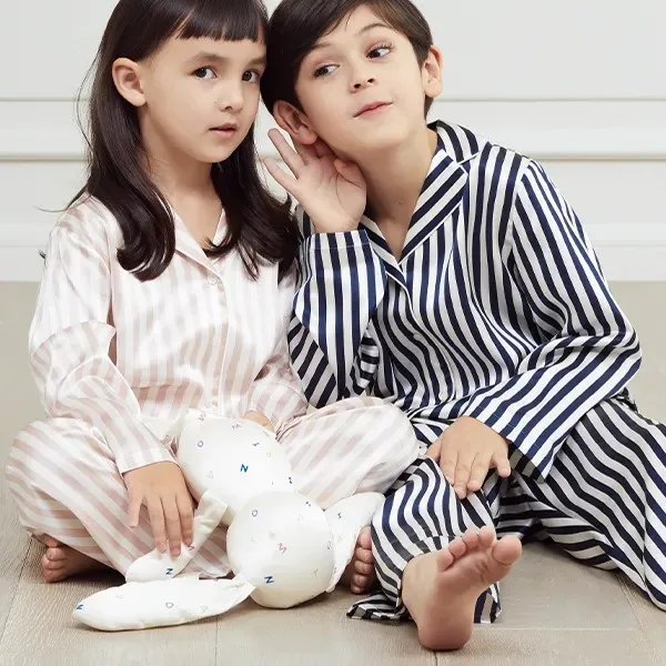 Stripe Kids Mulberry Silk Pajama Set detail view