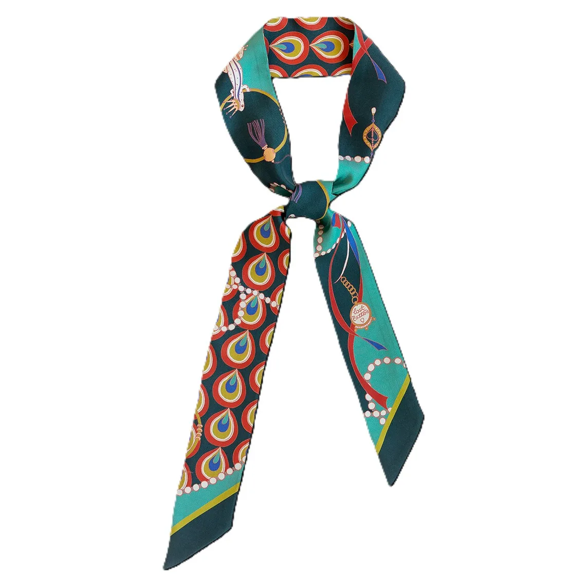 Opción de pañuelo estrecho de seda para pañuelos de seda personalizados de marca privada, apto para estilismos al cuello, en el cabello, en el asa de bolsos y como detalle en envoltorios de regalo