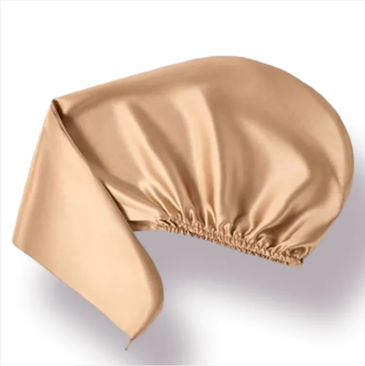 Option de wrap de séchage élastique pour serviettes en soie personnalisées, avec ajustement sécurisé pour packagings de soins capillaires en marque privée