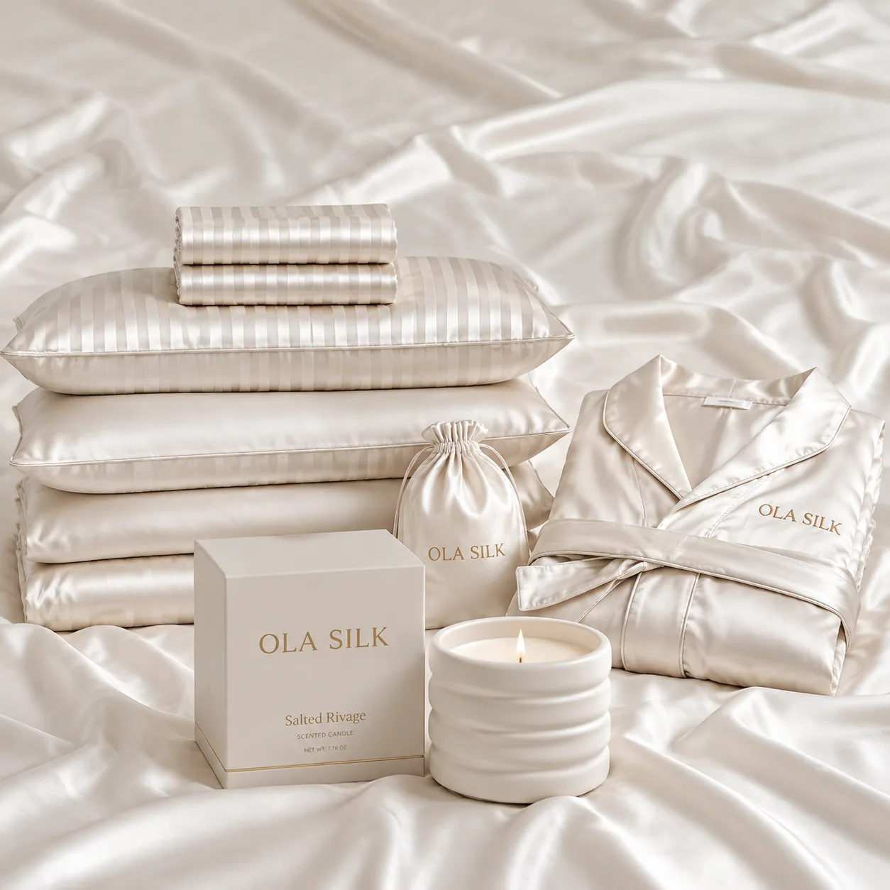 Option de coffret cadeau de literie en soie en marque privée avec emballage coordonné pour projets personnalisés de draps et housses de couette en soie