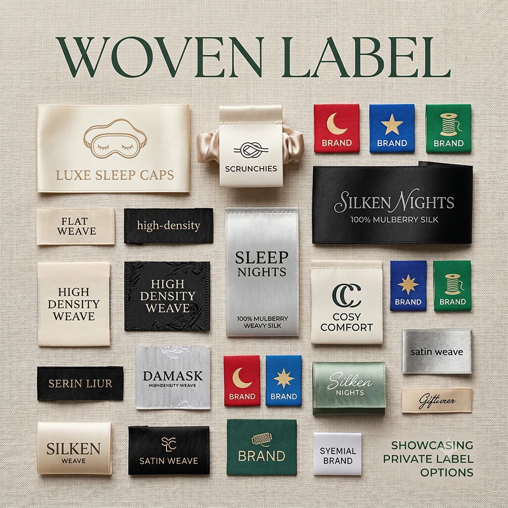 Étiquette logo tissée pour produits en soie en marque privée
