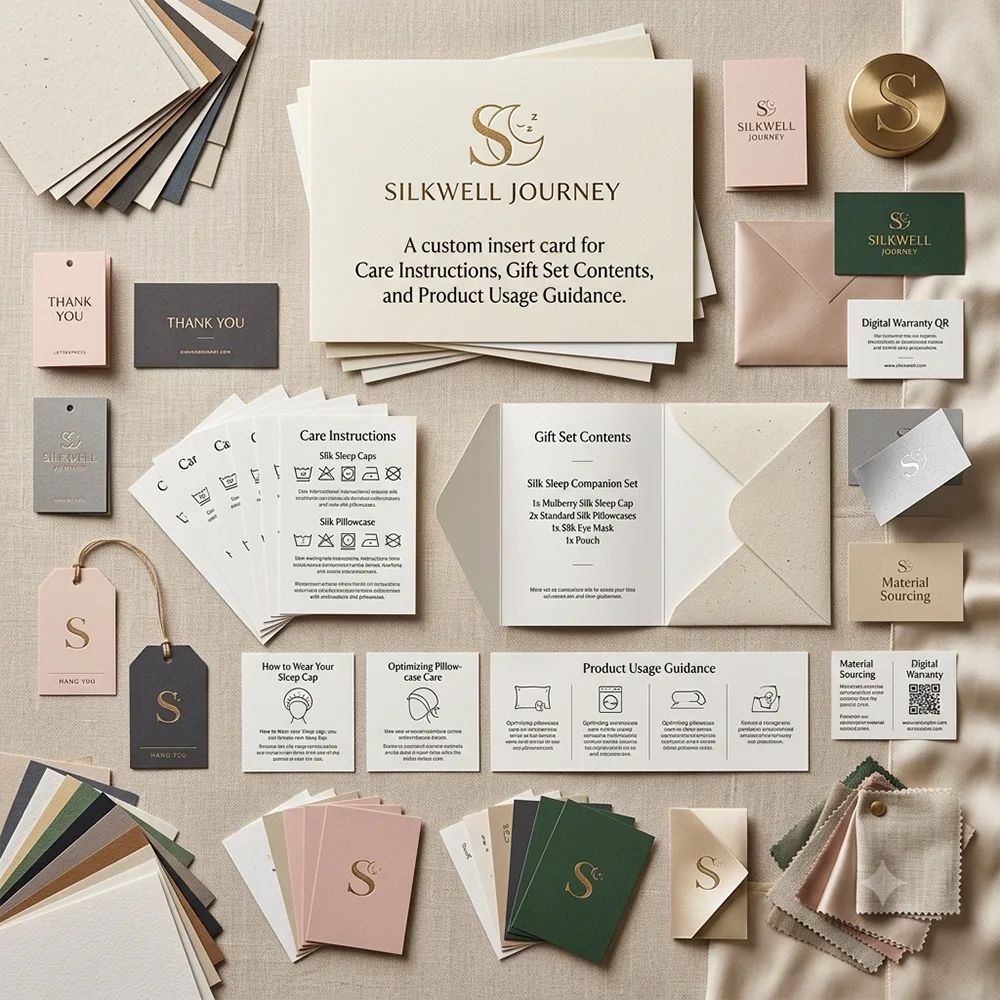 Carte d’insertion personnalisée pour packaging en soie en marque privée