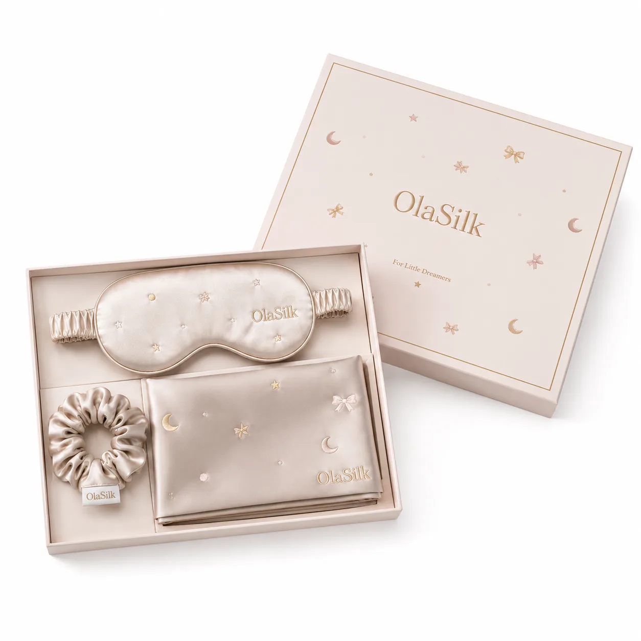 Opción de logotipo en empaque para productos de seda infantiles personalizados con branding de marca propia en caja de regalo