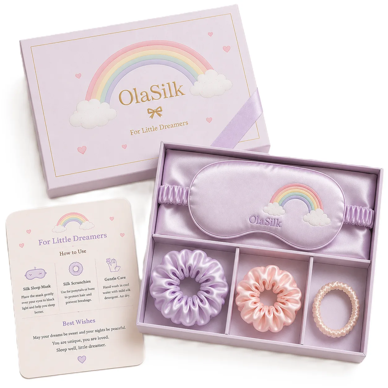 Tarjeta insertable impresa personalizada para productos de seda infantiles de marca propia con instrucciones de cuidado y uso de marca