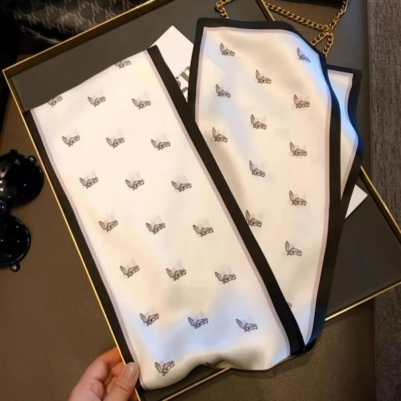 Equestrian Print Silk Skinny Scarf detail view