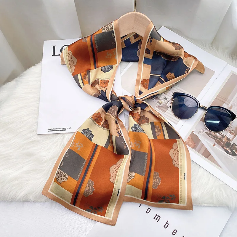 Double-Sided Printed Silk Skinny Scarf detail view