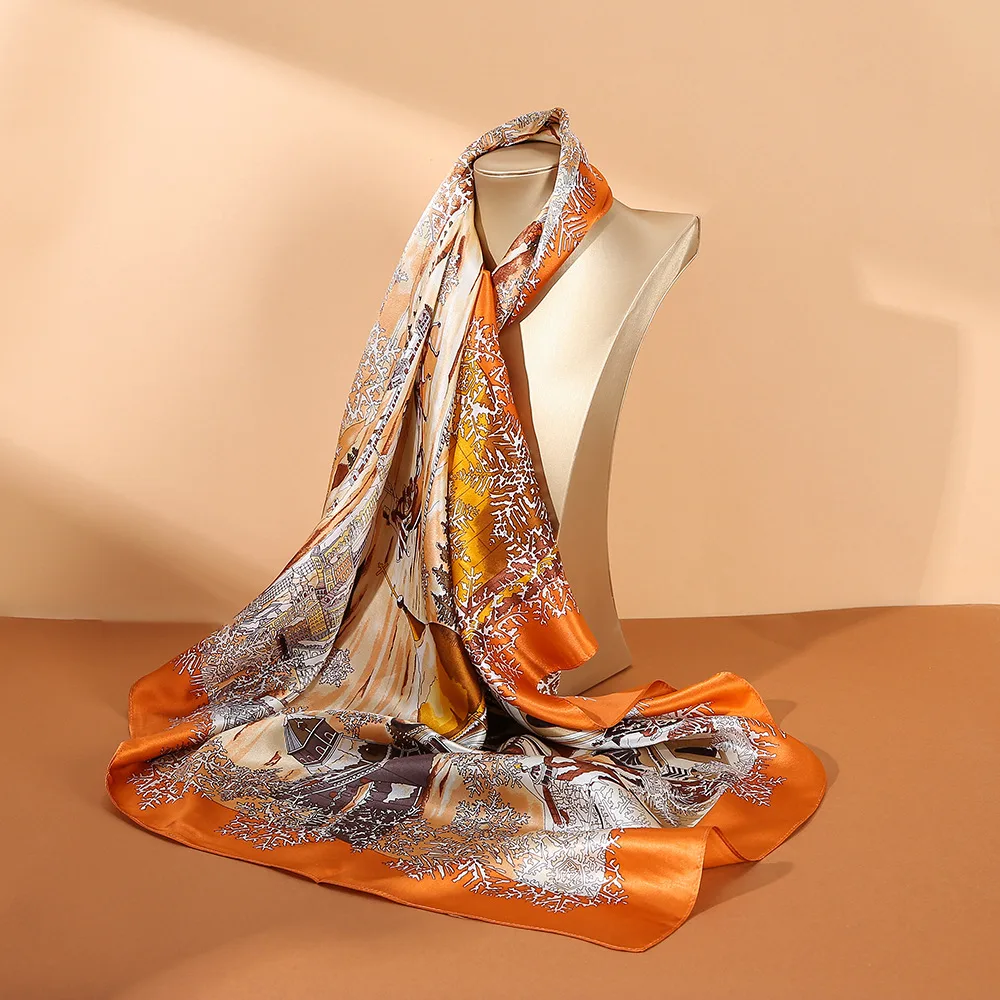 Artistic Print Silk Square Scarf 88cm detail view