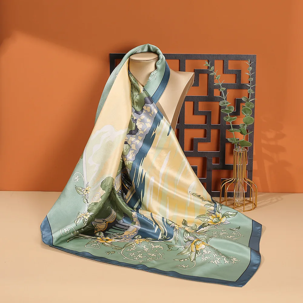 Artistic Print Silk Square Scarf 88cm detail view