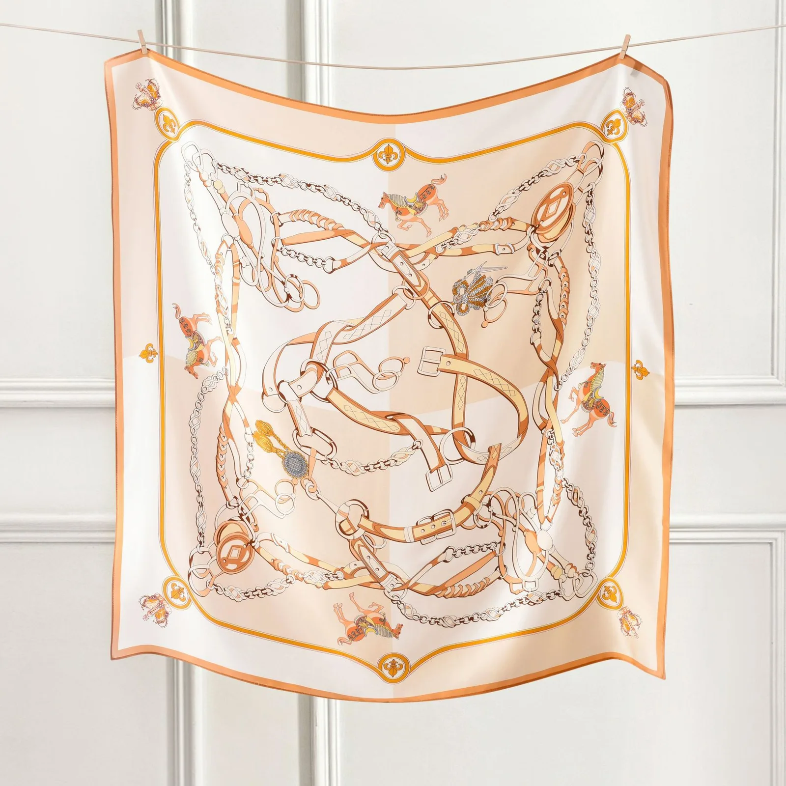 Detail view of a custom silk scarf featuring floral designs for private label fashion and gift brands