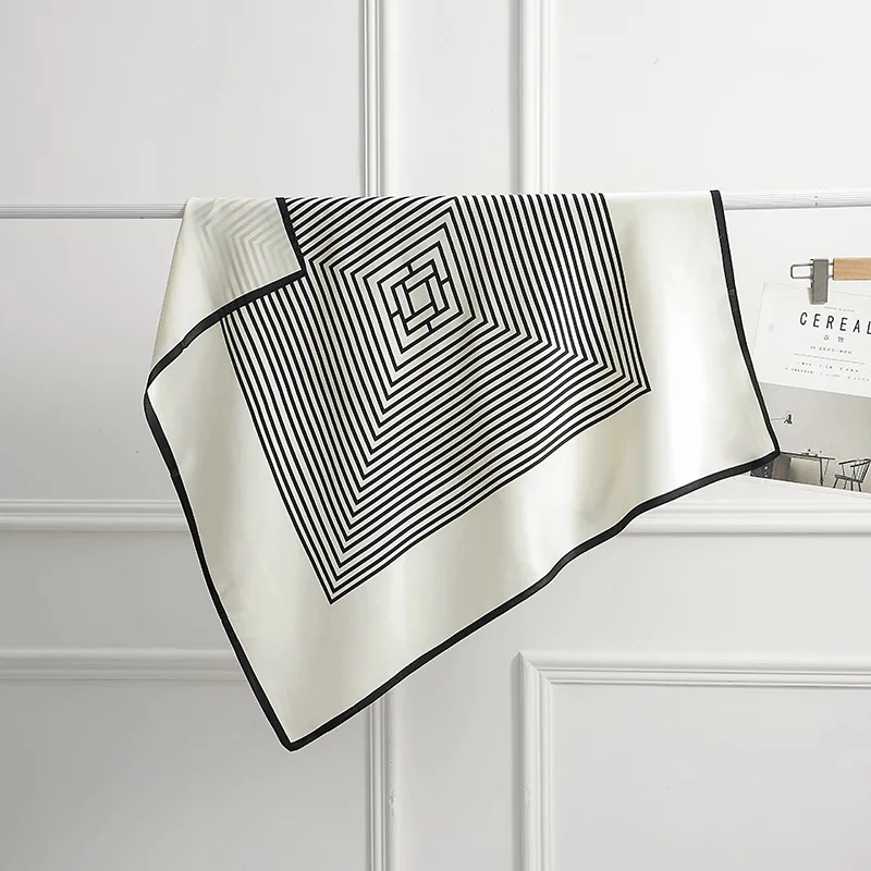 Detail view of Artistic Print Silk Square Scarf 88cm showcasing a clean edge finish and precise construction for private label clients
