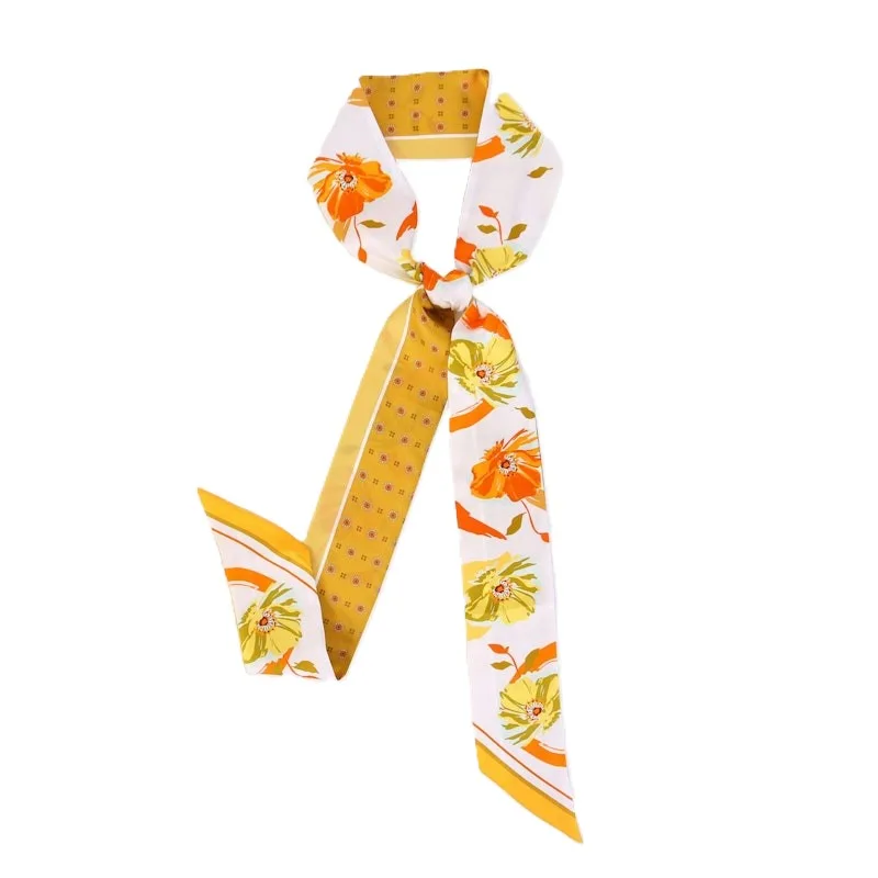 Extra-Long Floral Print Silk Skinny Scarf detail view