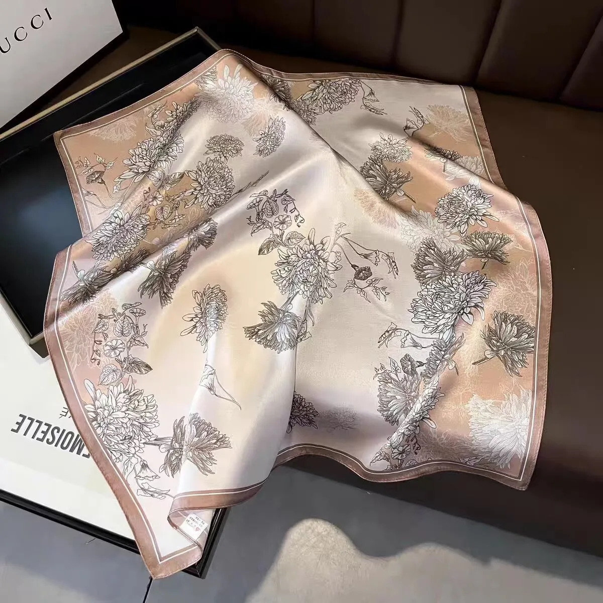 Paisley Botanical Multi-Print Silk Square Scarf detail view